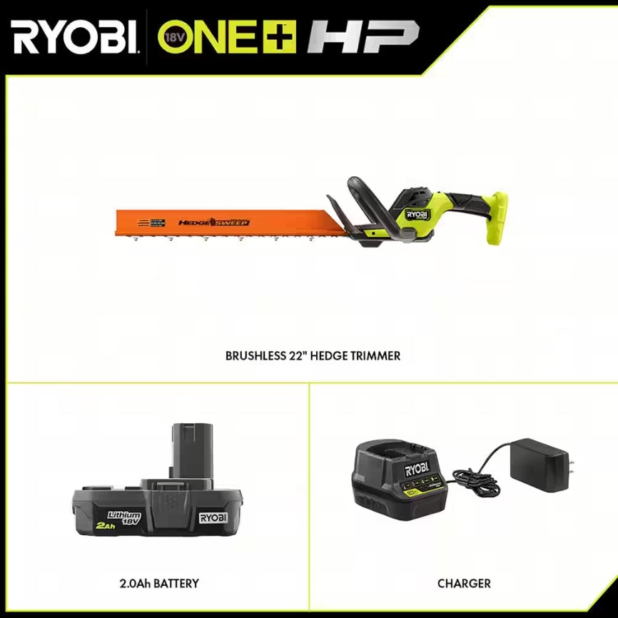 18V ONE+ HP Brushless 22" Hedge Trimmer with 2Ah Battery and Charger Image 2