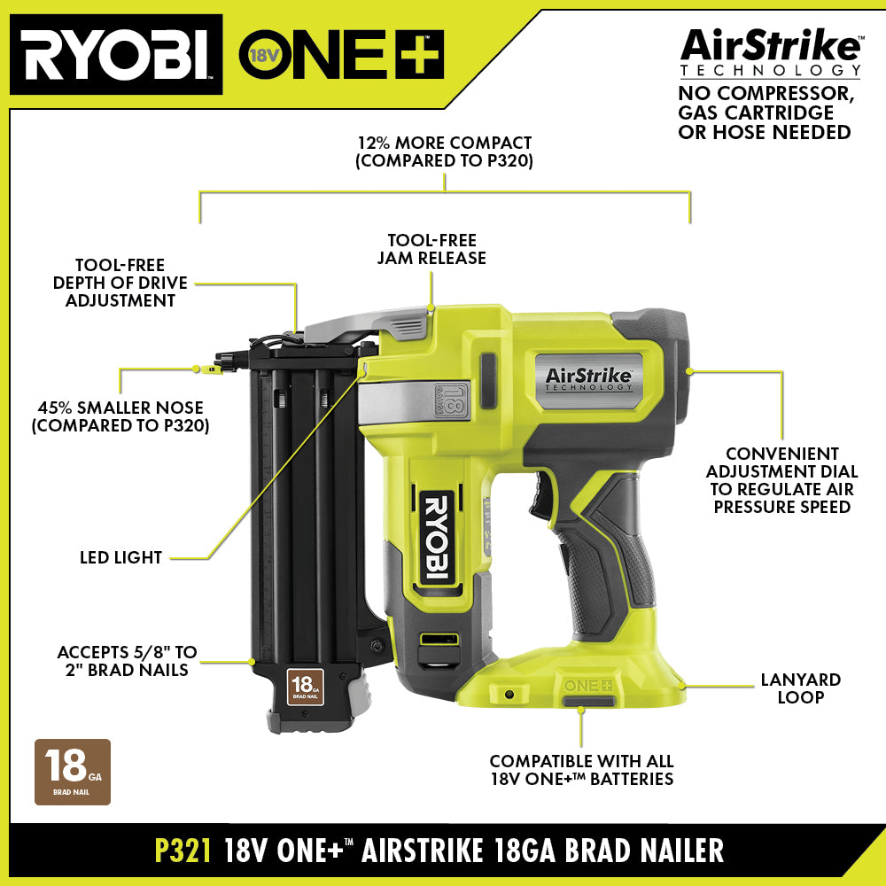 18V ONE+ AIRSTRIKE 18GA BRAD NAILER Image 2